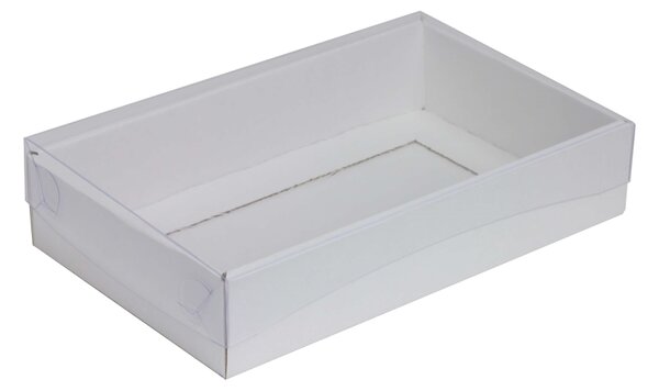 Dárková krabička s průhledným víkem 250x150x50/35 mm, bílá
