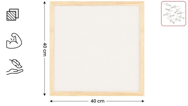 Textilní (plstěná) tabule 40 × 40 cm, bílá, v lakovaném dřevěném rámu, TFWHITE44W