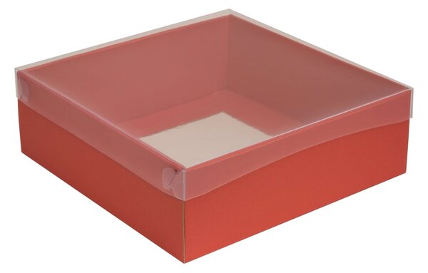 Dárková krabice s průhledným víkem 300x300x100/35 mm, korálová