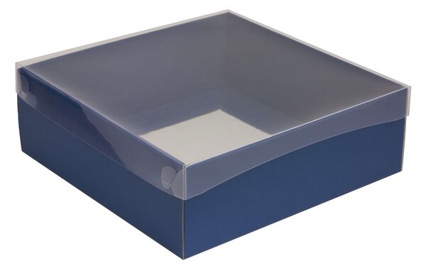Dárková krabice s průhledným víkem 300x300x100/35 mm, modrá
