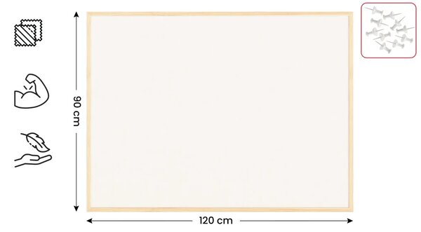 Textilní (plstěná) tabule 120 × 90 cm, bílá, v lakovaném dřevěném rámu, TFWHITE129W