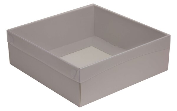 Dárková krabice s průhledným víkem 300x300x100/35 mm, šedá