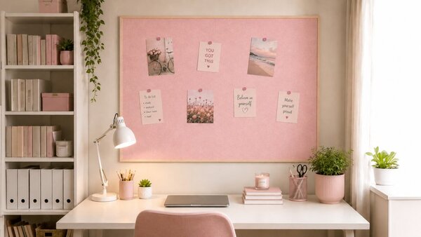 Textilní (plstěná) tabule 120 × 90 cm, růžová, v lakovaném dřevěném rámu, TFPINK129P