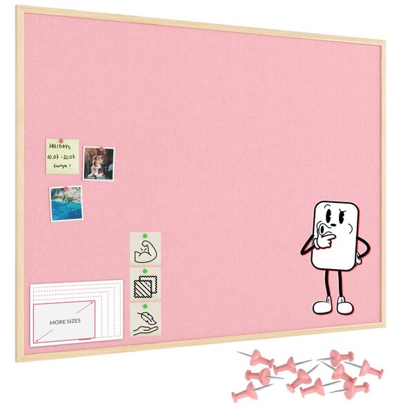 Textilní (plstěná) tabule 120 × 90 cm, růžová, v lakovaném dřevěném rámu, TFPINK129P