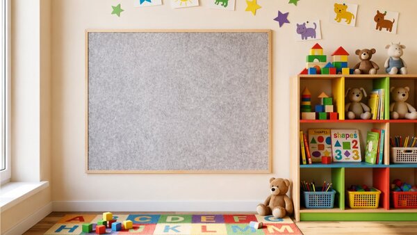 Textilní (plstěná) tabule 120 × 90 cm, světlé šedá, v lakovaném dřevěném rámu, TFLIGHTG129G