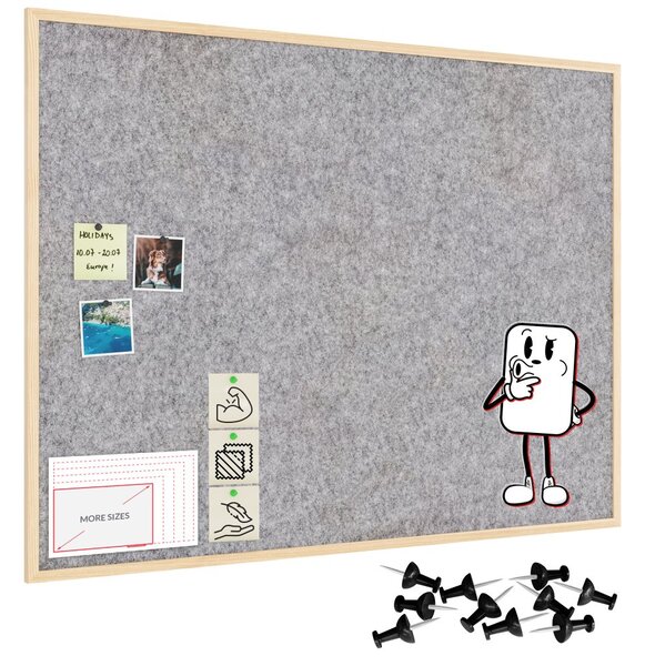 Textilní (plstěná) tabule 120 × 90 cm, světlé šedá, v lakovaném dřevěném rámu, TFLIGHTG129G
