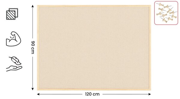 Textilní (plstěná) tabule 120 × 90 cm, camel, v lakovaném dřevěném rámu, TFCAMEL129C