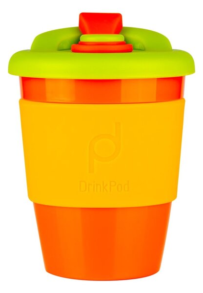 Oranžovo-žlutý cestovní hrnek na kávu Drink Pod Kofein, 340 ml