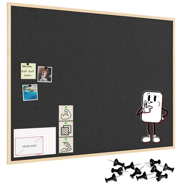 Textilní (plstěná) tabule 120 × 90 cm, šedá, v lakovaném dřevěném rámu, TFGREY129G