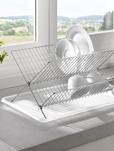 Zeller Skládací odkapávač na nádobí, stříbrná::bílá