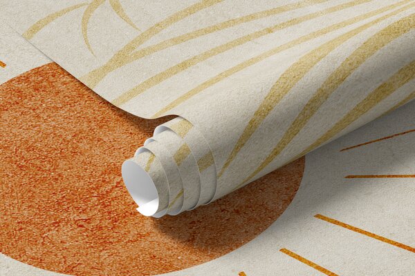 Fototapety Dívka sedí v lotosové pozici pod fázemi měsíce mezi palmovými listy, texturou, oranžovou barvou,, Fototapety příroda, w07970 : uwalls.cz