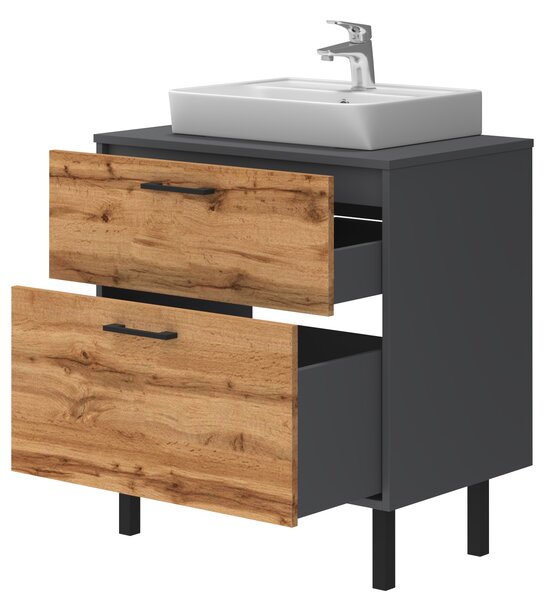 Lavedo Afina Neon Grey/Wotan Oak 70 koupelnová skříňka s umyvadlem