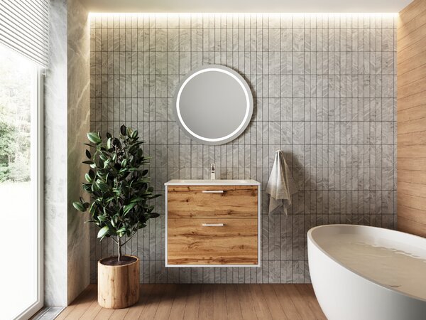 Lavedo Afina Piedra White/Wotan Oak 80 koupelnová skříňka s umyvadlem