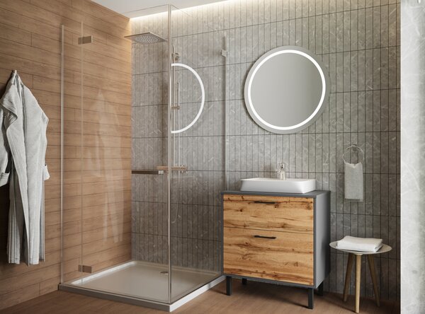 Lavedo Afina Neon Grey/Wotan Oak 70 koupelnová skříňka s umyvadlem