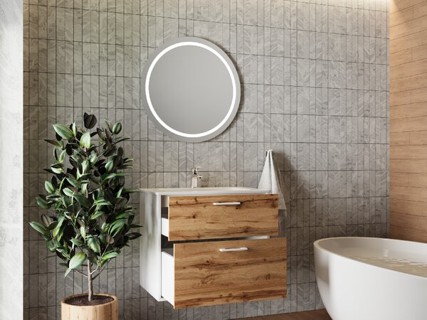 Lavedo Afina Piedra White/Wotan Oak 80 koupelnová skříňka s umyvadlem