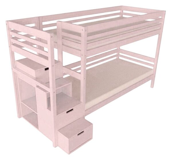 Patrová postel TULY s úložnými schody 90x200 cm - Pastelově růžová, Zvolte šuplík: Dvojitý úložný šuplík, Zvolte stranu: Vlevo
