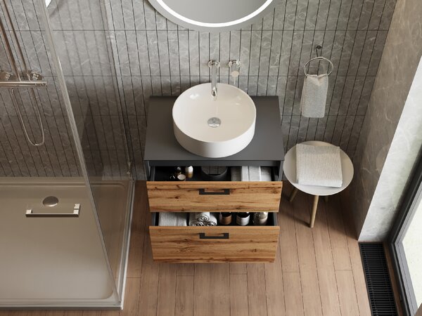 Lavedo Afina Grey/Wotan Oak 60 koupelnová skříňka s přípravou pro libovolné umyvadlo
