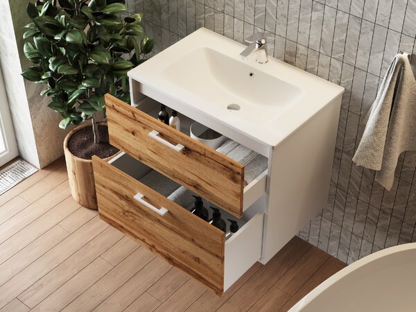 Lavedo Afina Piedra White/Wotan Oak 80 koupelnová skříňka s umyvadlem