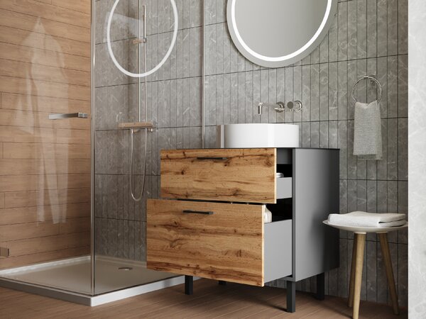Lavedo Afina Grey/Wotan Oak 60 koupelnová skříňka s přípravou pro libovolné umyvadlo