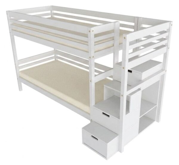 Patrová postel TULY s úložnými schody 90x200 cm - Pastelově růžová, Zvolte šuplík: Dvojitý úložný šuplík, Zvolte stranu: Vlevo