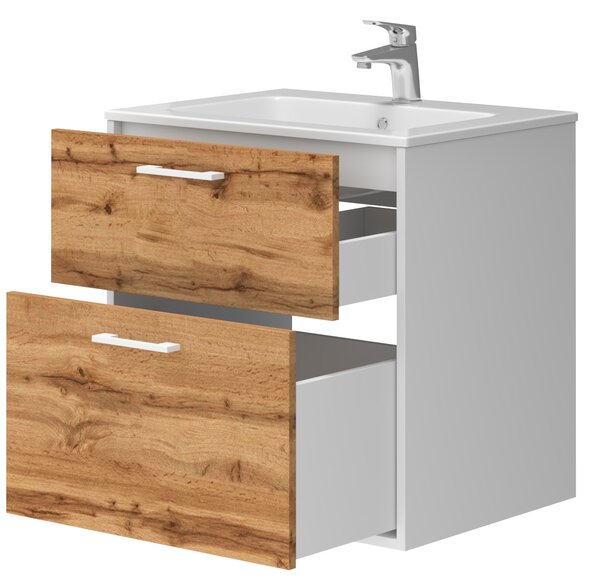 Lavedo Afina Piedra White/Wotan Oak 60 koupelnová skříňka s umyvadlem