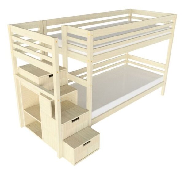 Patrová postel TULY s úložnými schody 90x200 cm - Pastelově růžová, Zvolte šuplík: Dvojitý úložný šuplík, Zvolte stranu: Vlevo