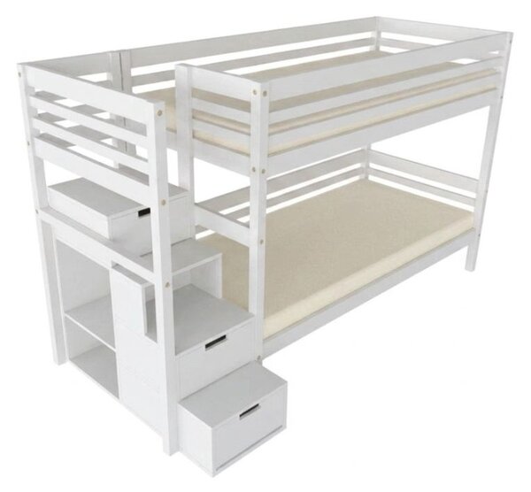 Patrová postel TULY s úložnými schody 90x200 cm - Pastelově růžová, Zvolte šuplík: Dvojitý úložný šuplík, Zvolte stranu: Vlevo