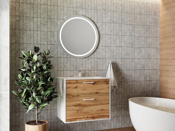 Lavedo Afina Piedra White/Wotan Oak 80 koupelnová skříňka s umyvadlem