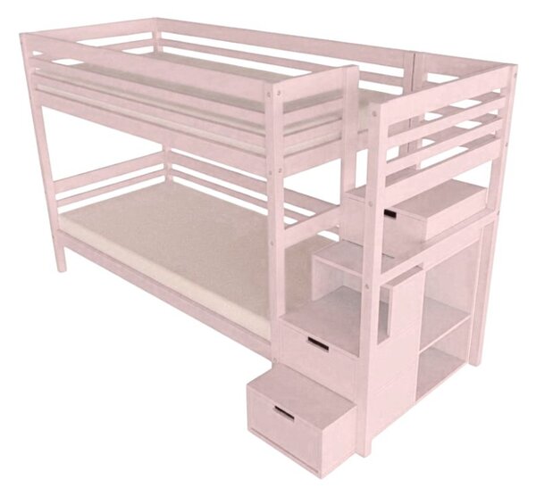 Patrová postel TULY s úložnými schody 90x200 cm - Pastelově růžová, Zvolte šuplík: Dvojitý úložný šuplík, Zvolte stranu: Vlevo