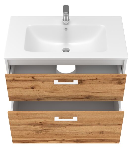 Lavedo Afina Piedra White/Wotan Oak 80 koupelnová skříňka s umyvadlem