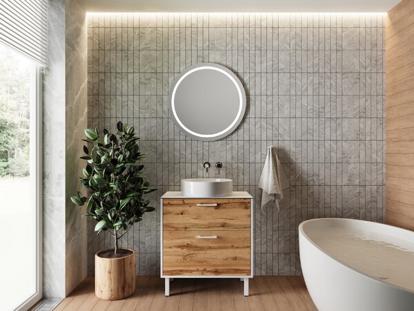 Lavedo Afina White/Wotan Oak 70 koupelnová skříňka s přípravou pro libovolné umyvadlo