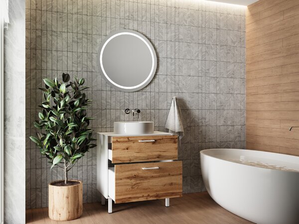 Lavedo Afina White/Wotan Oak 70 koupelnová skříňka s přípravou pro libovolné umyvadlo