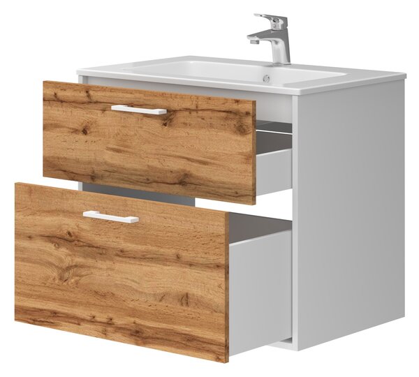 Lavedo Afina Piedra White/Wotan Oak 70 koupelnová skříňka s umyvadlem