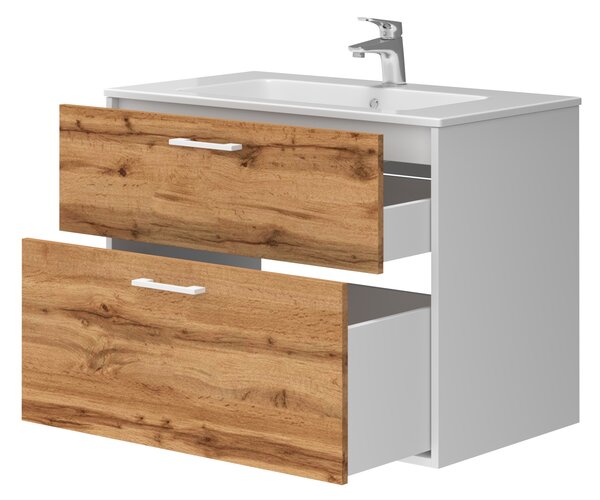 Lavedo Afina Piedra White/Wotan Oak 80 koupelnová skříňka s umyvadlem
