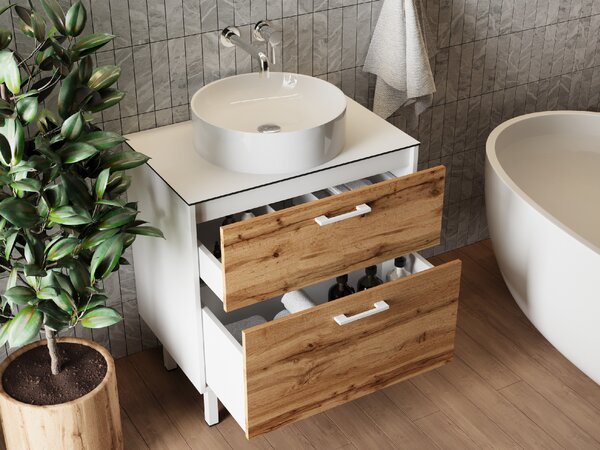 Lavedo Afina White/Wotan Oak 70 koupelnová skříňka s přípravou pro libovolné umyvadlo