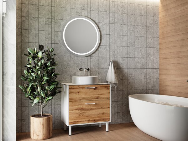 Lavedo Afina White/Wotan Oak 70 koupelnová skříňka s přípravou pro libovolné umyvadlo