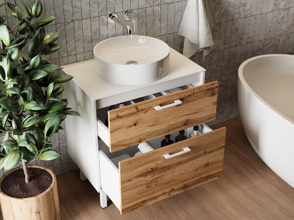 Lavedo Afina White/Wotan Oak 70 koupelnová skříňka s přípravou pro libovolné umyvadlo