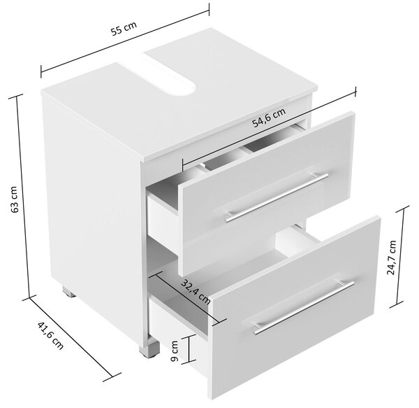 SKŘÍŇKA POD UMYVADLO, vysoce lesklá bílá, vysoce lesklá bílá, 55/63/41,6 cm MID.YOU - Koupelnové série, Online Only