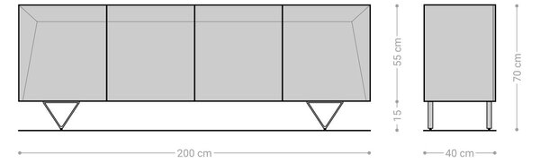 DELIFE Komoda Kayu 200x40x70 cm akácie přírodní 4 dvířka podnož ve tvaru V