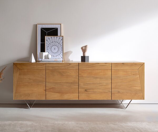 DELIFE Komoda Kayu 200x40x70 cm akácie přírodní 4 dvířka podnož ve tvaru V