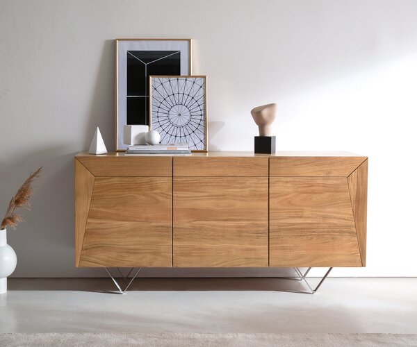 DELIFE Komoda Kayu 145x40x70 cm akácie přírodní 3 dvířka podnož ve tvaru V