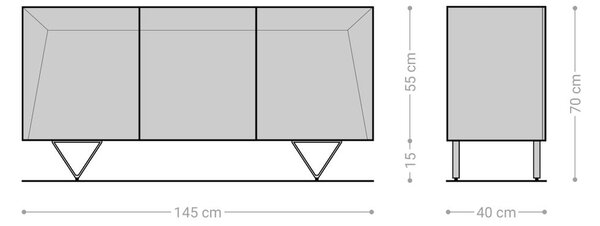 DELIFE Komoda Kayu 145x40x70 cm akácie přírodní 3 dvířka podnož ve tvaru V