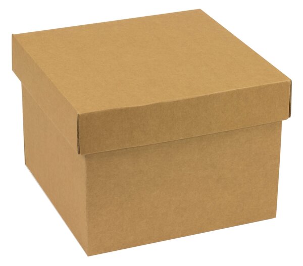 Dárková krabička s víkem 200x200x150/40 mm, hnědá - kraftová