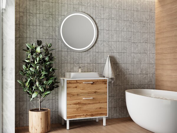 Lavedo Afina Neon White/Wotan Oak 70 koupelnová skříňka s umyvadlem