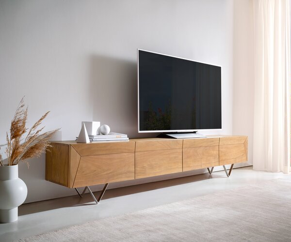 DELIFE TV stolek Kayu 220 cm akácie přírodní 4 dvířka podnož ve tvaru V