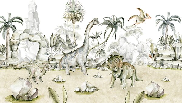 Fototapety Svět dinosaurů ve stylu akvarelu, Fototapety dětské, w00847 : uwalls.cz