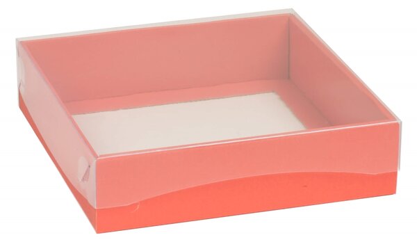 Dárková krabička s průhledným víkem 200x200x50/35 mm, korálová