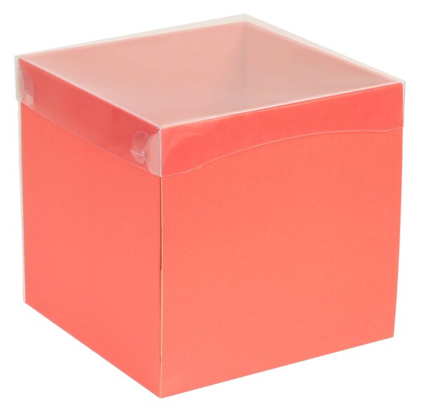 Dárková krabička s průhledným víkem 200x200x200/35 mm, korálová