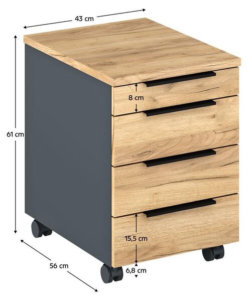 HezkýNábytek.cz Kancelářský kontejner Klodekas 6 (grafit + dub artisan). 1097179