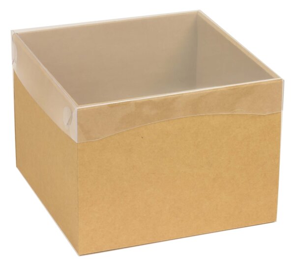 Dárková krabička s průhledným víkem 200x200x150/35 mm, hnědá - kraftová